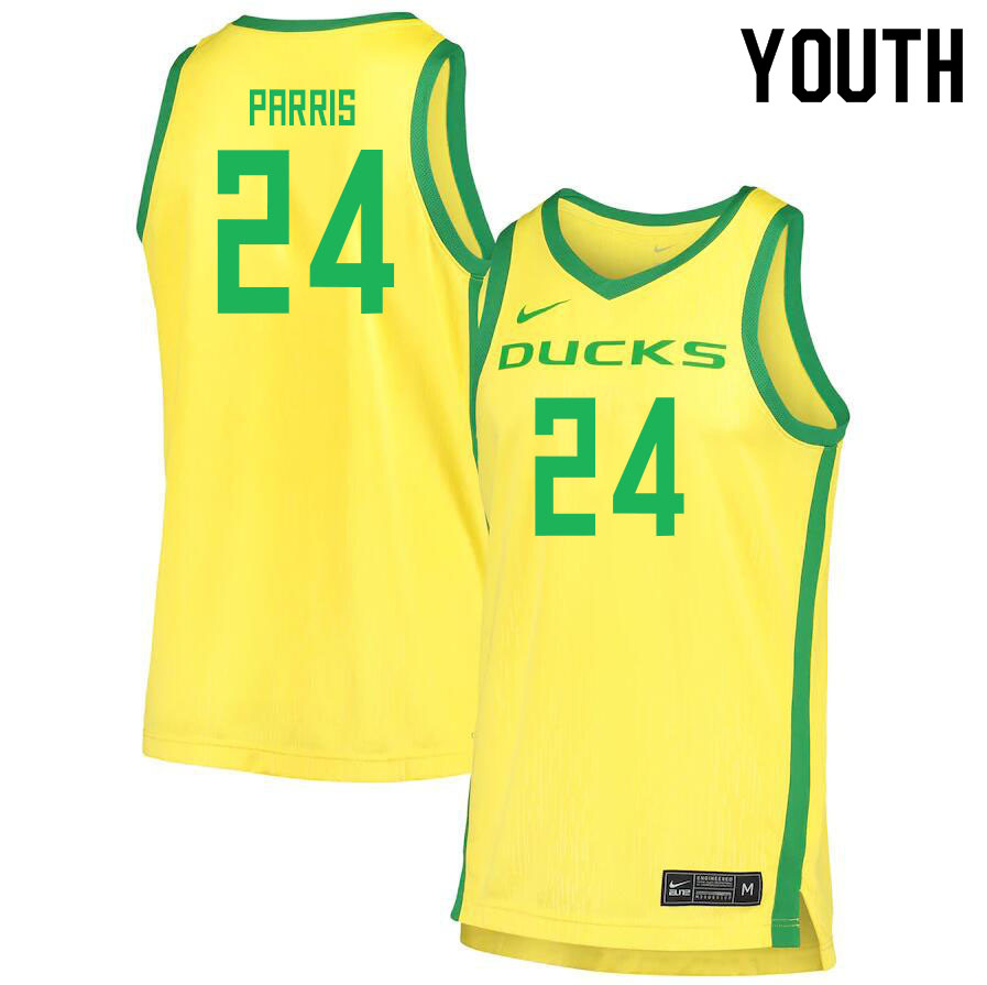 Youth # #24 Brady Parris Oregon Ducks College Basketball Jerseys Sale-Yellow - Click Image to Close